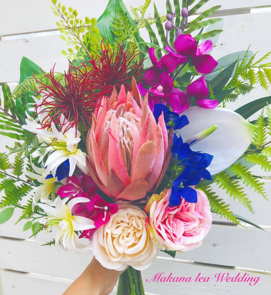 【造花】ブーケ(PKP×MIX) リゾート 沖縄 【結婚式 フラワー 造花 ブーケ ブートニア】
