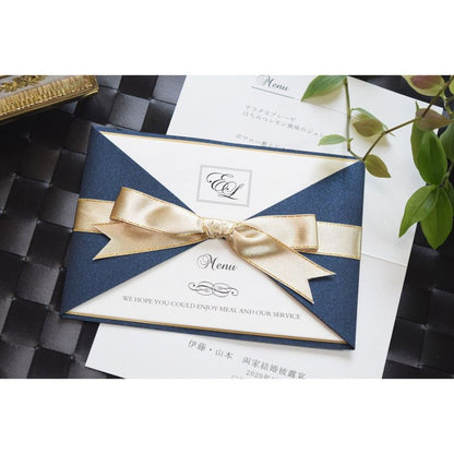 【結婚式 メニュー表】ロイヤルネイビー (印刷込み)【結婚式 ペーパー メニュー表】