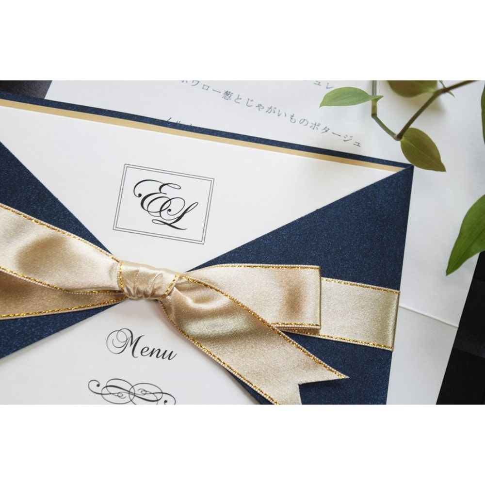 【結婚式 メニュー表】ロイヤルネイビー (印刷込み)【結婚式 ペーパー メニュー表】