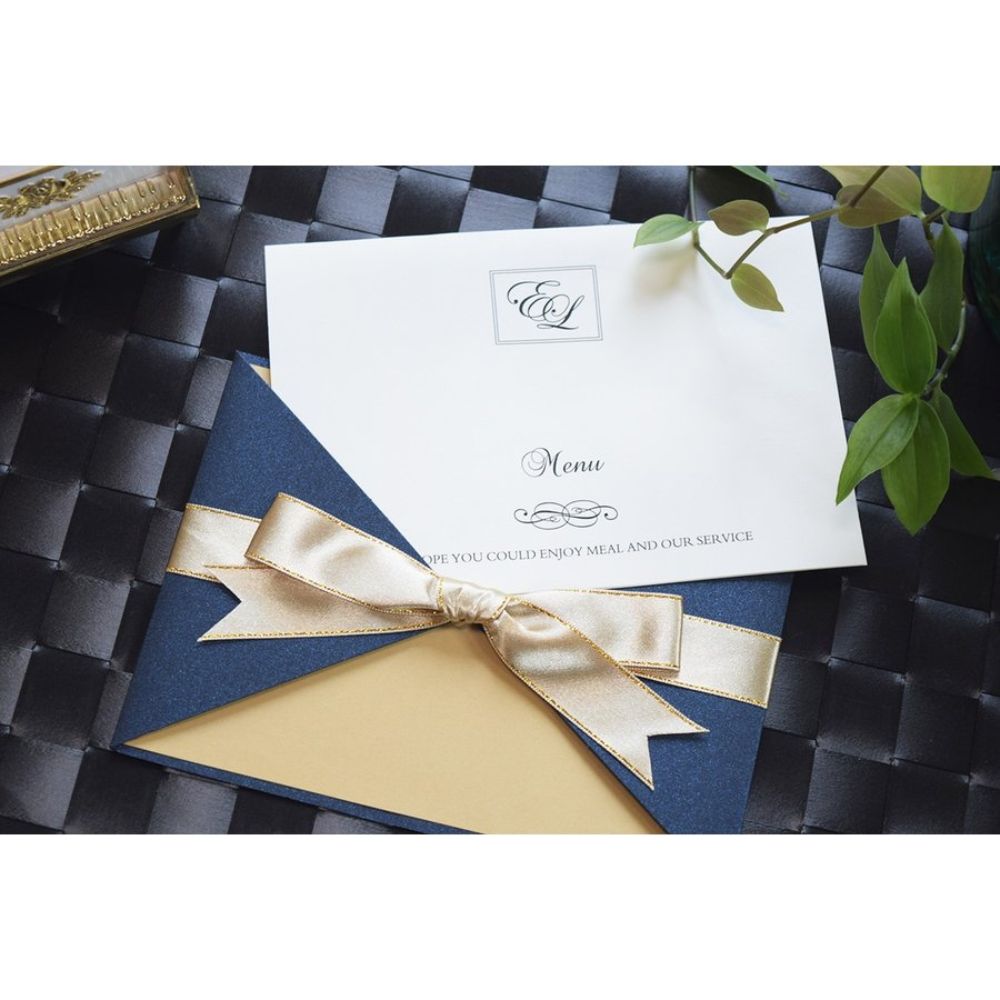 【結婚式 メニュー表】ロイヤルネイビー (印刷込み)【結婚式 ペーパー メニュー表】