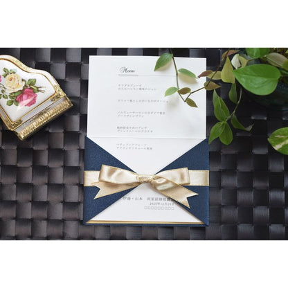 【結婚式 メニュー表】ロイヤルネイビー (印刷込み)【結婚式 ペーパー メニュー表】