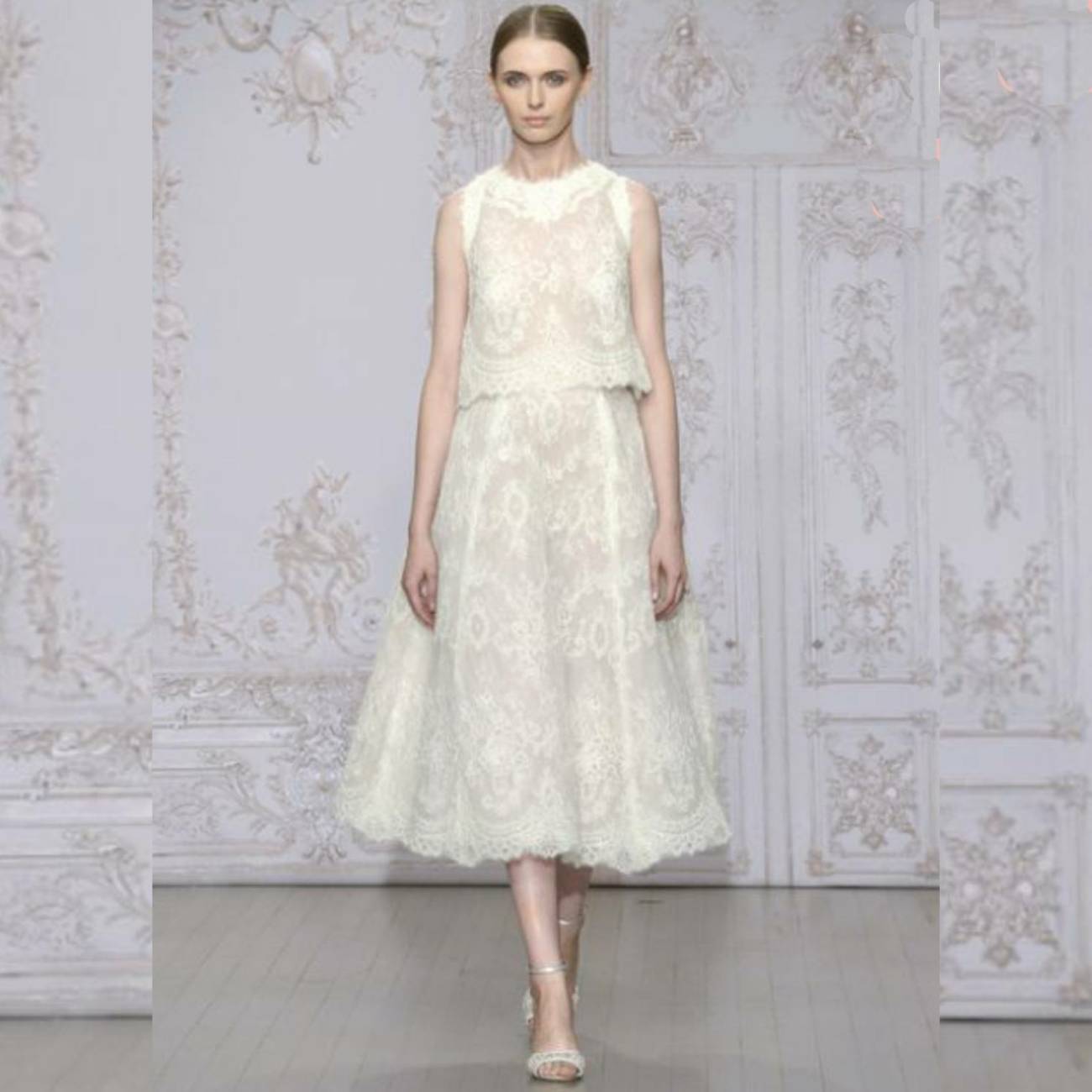 モニークルイリエ Monique Lhuillier Charolette ミモレ丈ドレス 【ウェディングドレス レンタル】