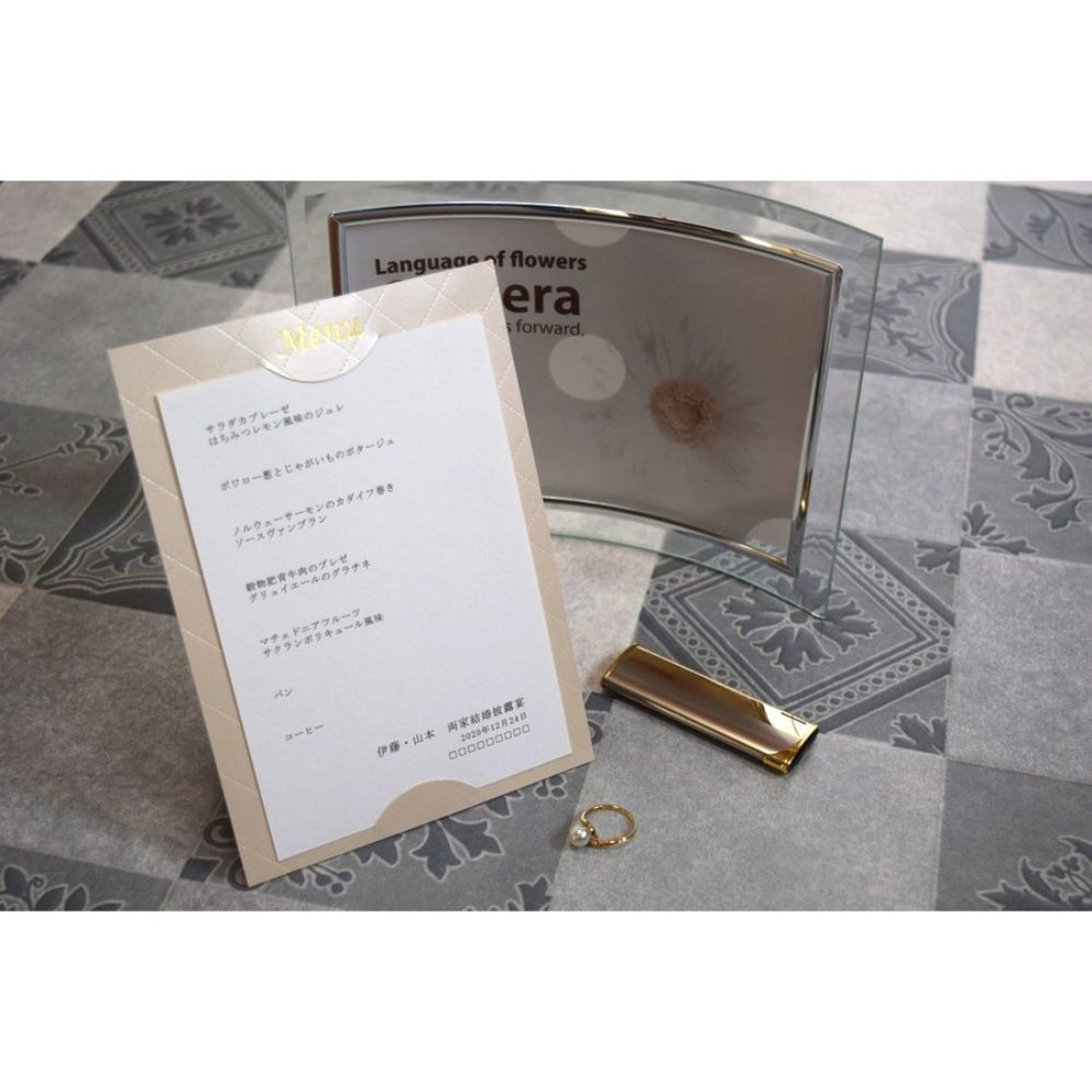 【結婚式 メニュー表】 コンプリート ベージュ (印刷込み)【結婚式 ペーパー メニュー表】