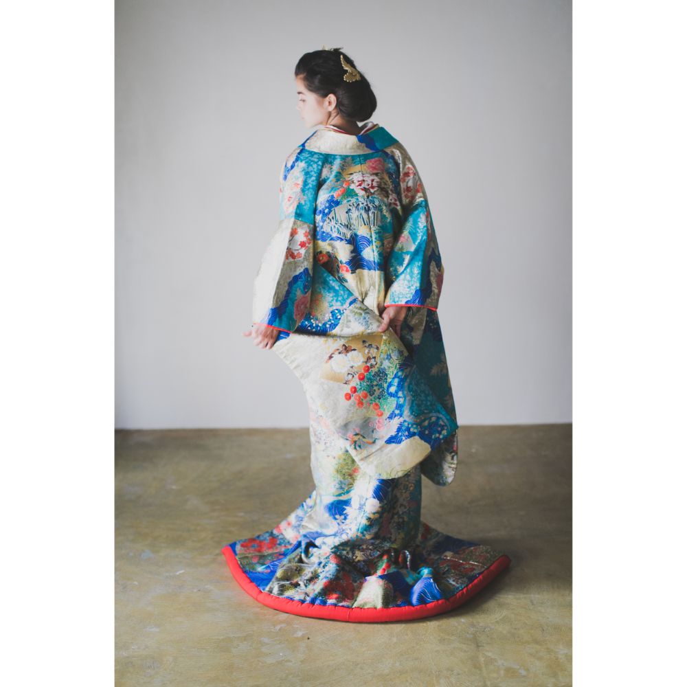 紺碧道長取青海波 【結婚式 和装 色打掛 レンタル】