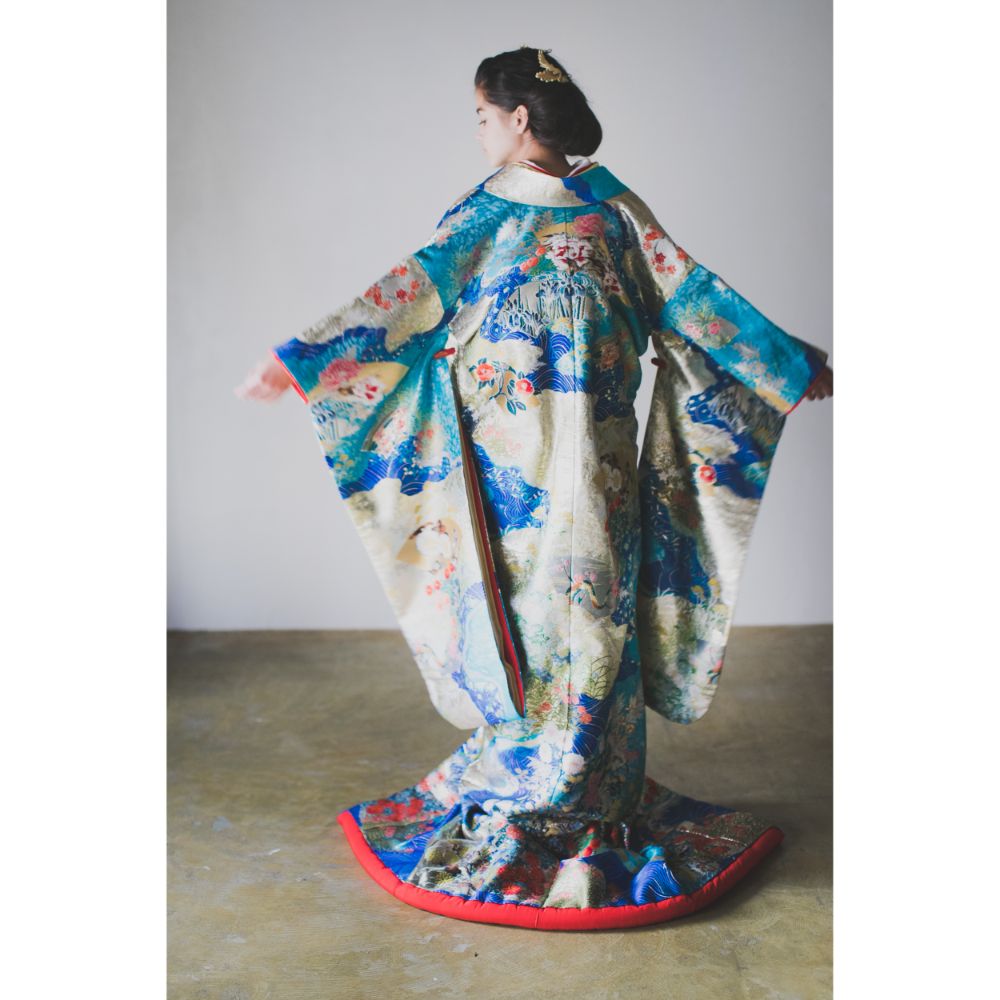 紺碧道長取青海波 【結婚式 和装 色打掛 レンタル】