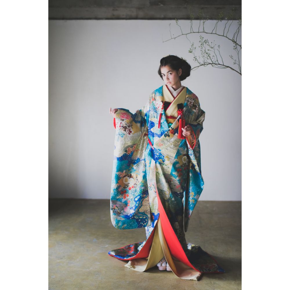 紺碧道長取青海波 【結婚式 和装 色打掛 レンタル】