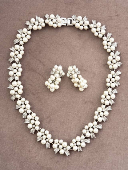 アンテイラー☆リボンモチーフパールネックレスピアスセット 【結婚式 ネックレス レンタル】