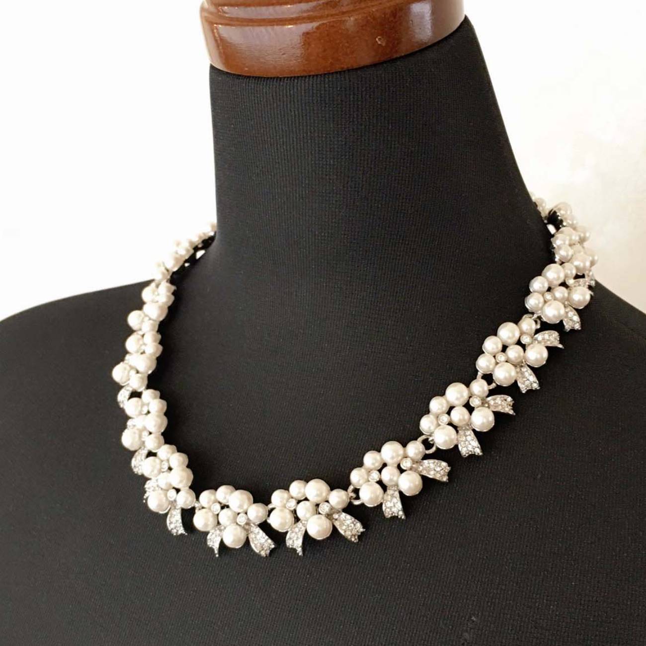 アンテイラー☆リボンモチーフパールネックレスピアスセット 【結婚式 ネックレス レンタル】