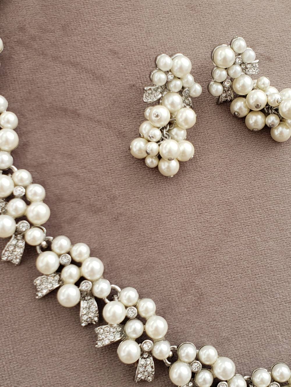 アンテイラー☆リボンモチーフパールネックレスピアスセット 【結婚式 ネックレス レンタル】