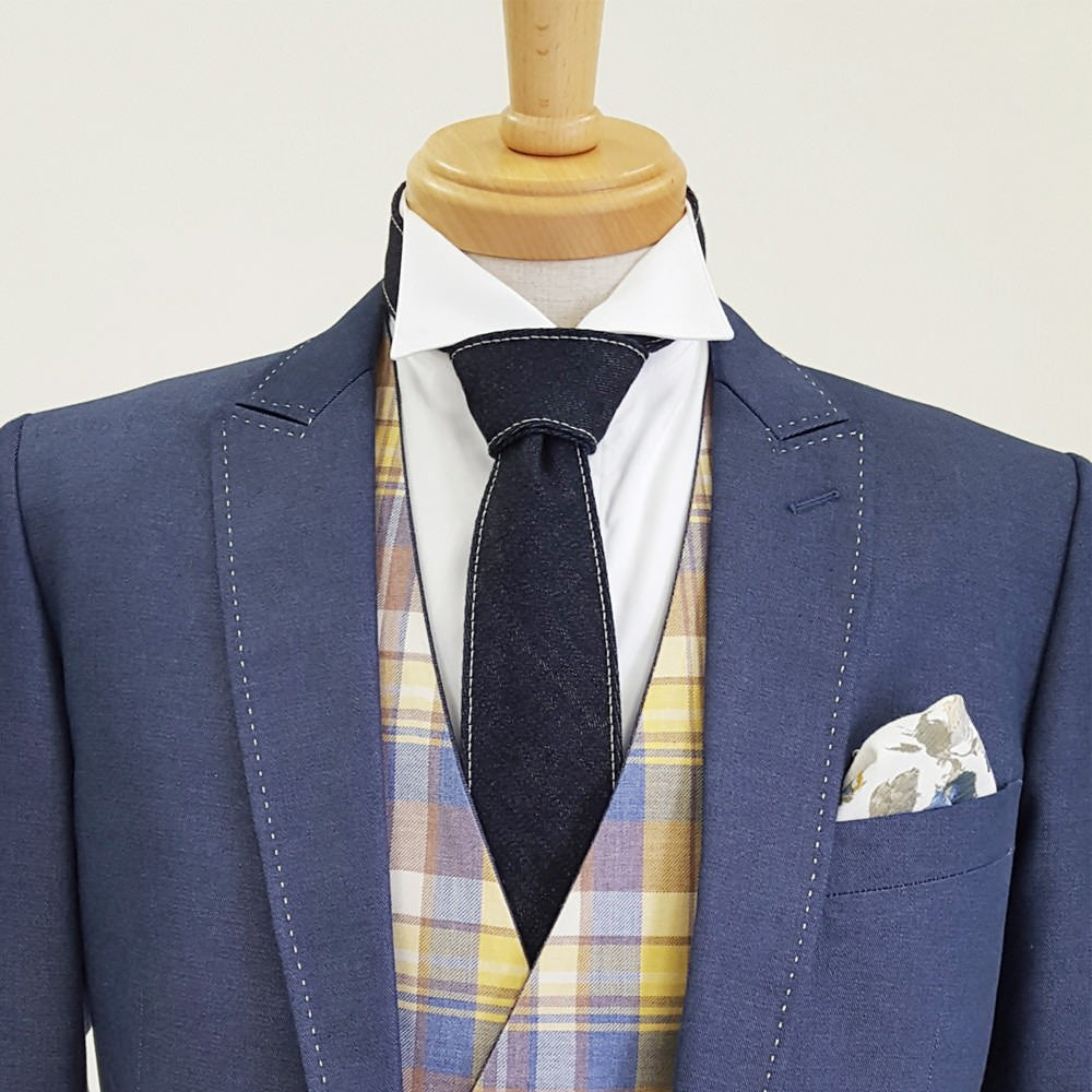 【デニムネクタイ/せとうちブルーホワイトステッチ】ROBE DE SETOUCHI 16162 【結婚式 ネクタイ】