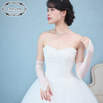 オーガンジーフィンガーレスグローブ【ジュリエット】肘上 【結婚式　グローブ】