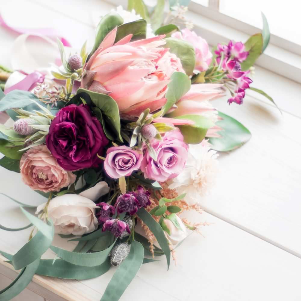 【造花】レンタル/プロテアブーケ 【結婚式 フラワー 造花 ブーケ ブートニア レンタル】