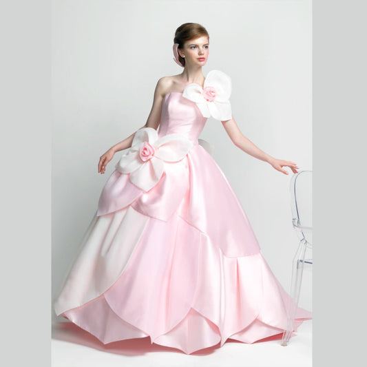 プリンセスフラワー ベビーピンク×白 【結婚式 カラードレス レンタル】