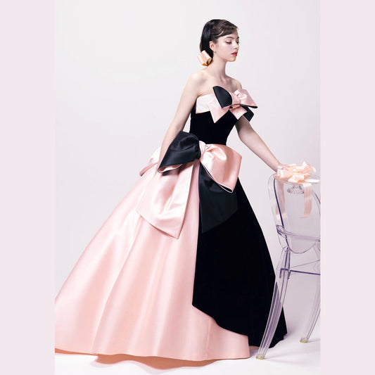 クロスリボン ピンク黒 【結婚式 カラードレス レンタル】