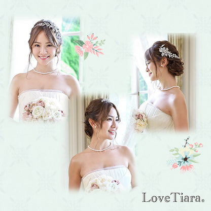 1連パール ネックレス&ピアスセット・シルバー 【結婚式 アクセサリーセット】（PN-24p）