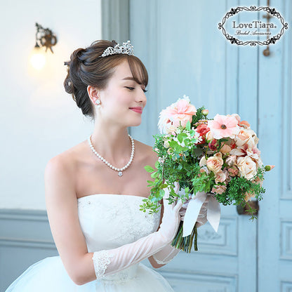 ジルコニア&パール ネックレス&イヤリングセット 【結婚式 アクセサリーセット】（PN-26e）