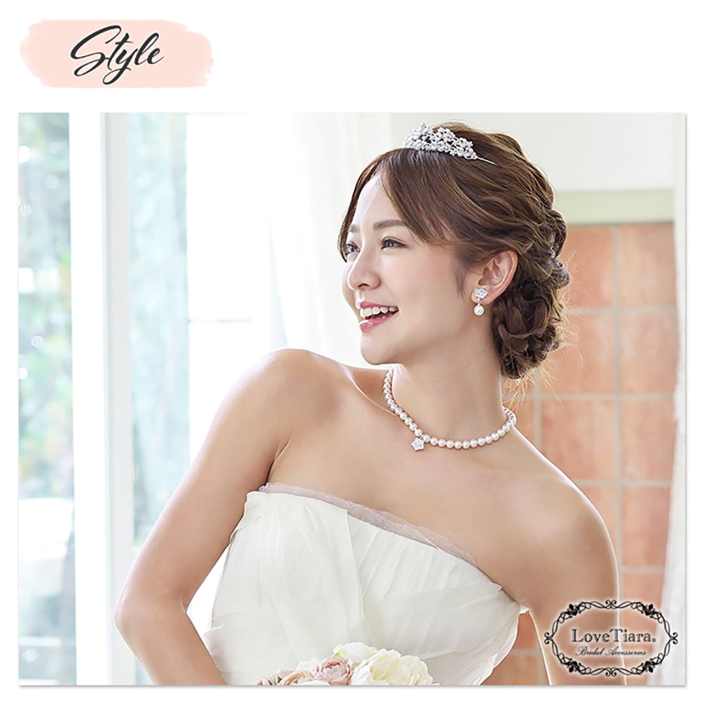 ジルコニア&パール ネックレス&イヤリングセット 【結婚式 アクセサリーセット】（PN-26e）