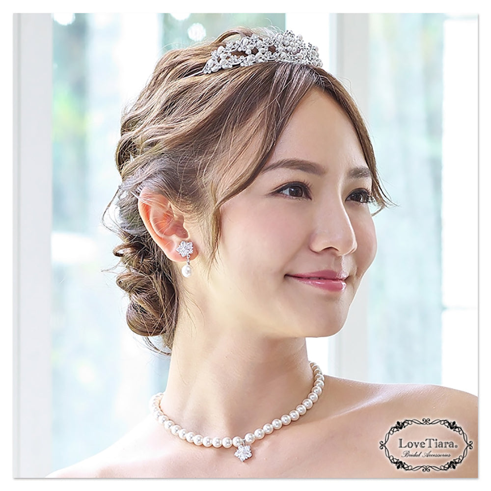 ジルコニア&パール ネックレス&イヤリングセット 【結婚式 アクセサリーセット】（PN-26e）
