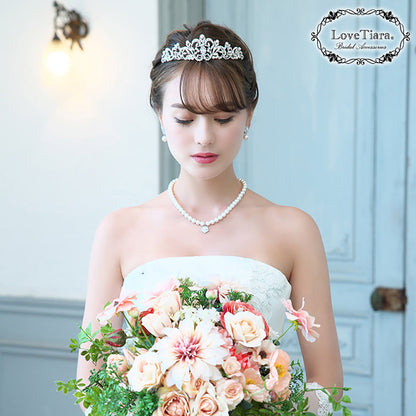 ジルコニア&パール ネックレス&イヤリングセット 【結婚式 アクセサリーセット】（PN-26e）