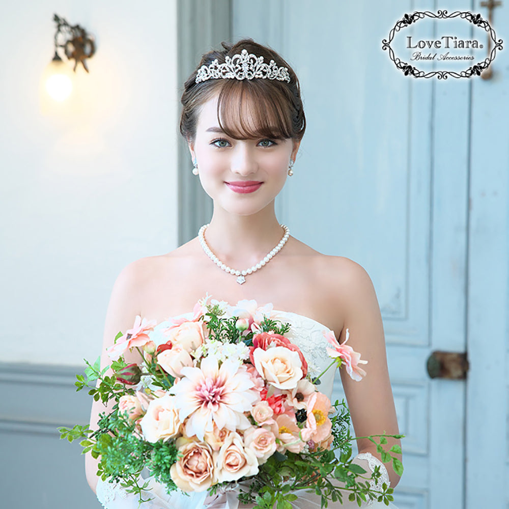 ジルコニア&パール ネックレス&イヤリングセット 【結婚式 アクセサリーセット】（PN-26e）