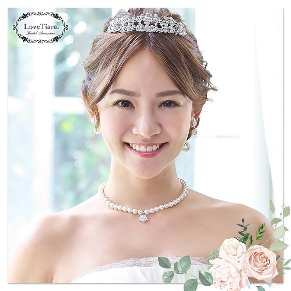 ジルコニア&パール ネックレス&ピアスセット 【結婚式 アクセサリーセット】（PN-26p）