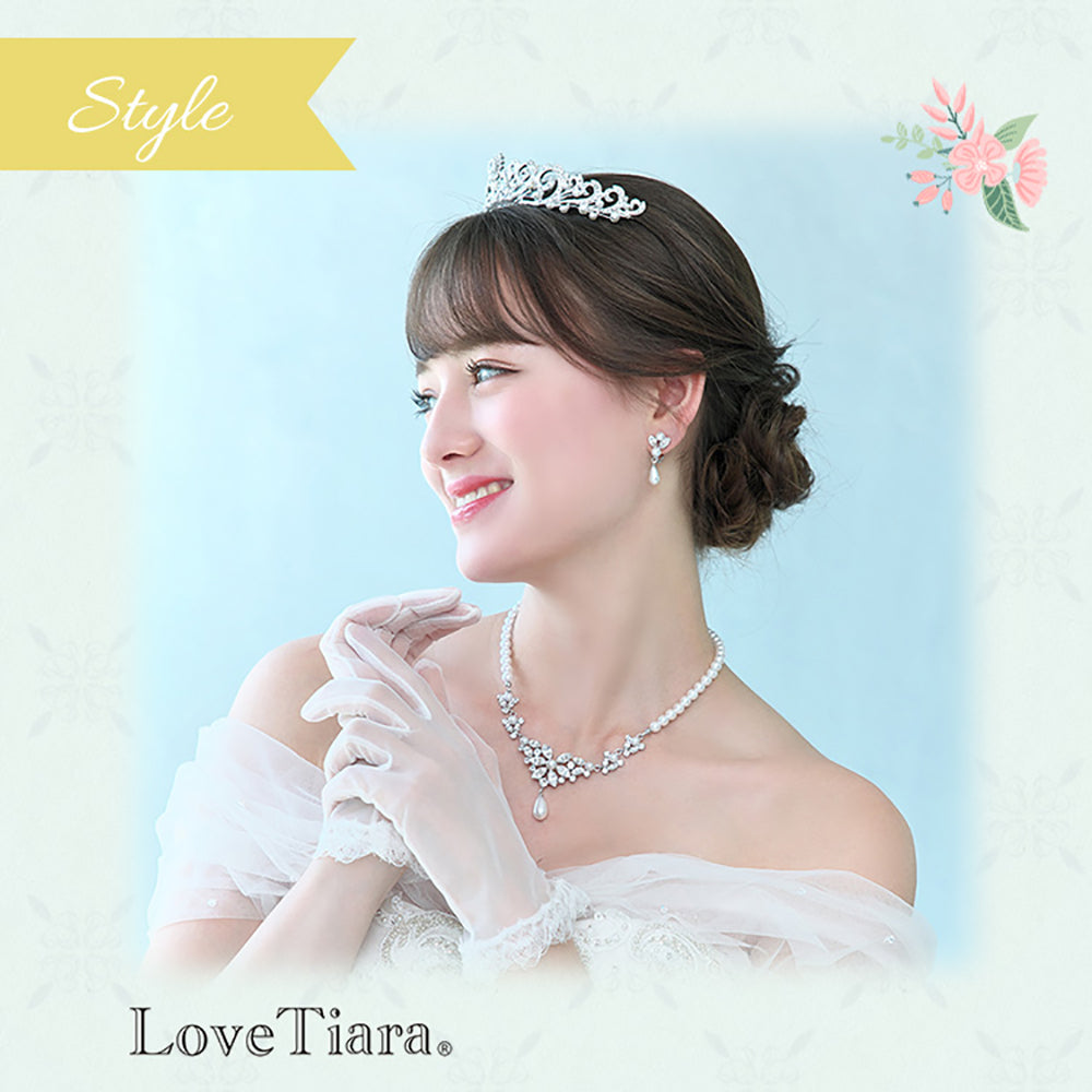 クラシカルパール ネックレス&ピアスセット・アイボリー 【結婚式 アクセサリーセット】（PN-28ip）