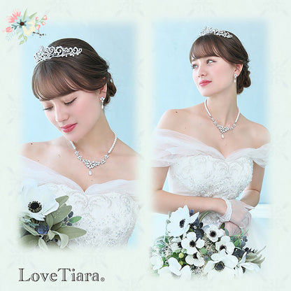 クラシカルパール ネックレス&ピアスセット・アイボリー 【結婚式 アクセサリーセット】（PN-28ip）