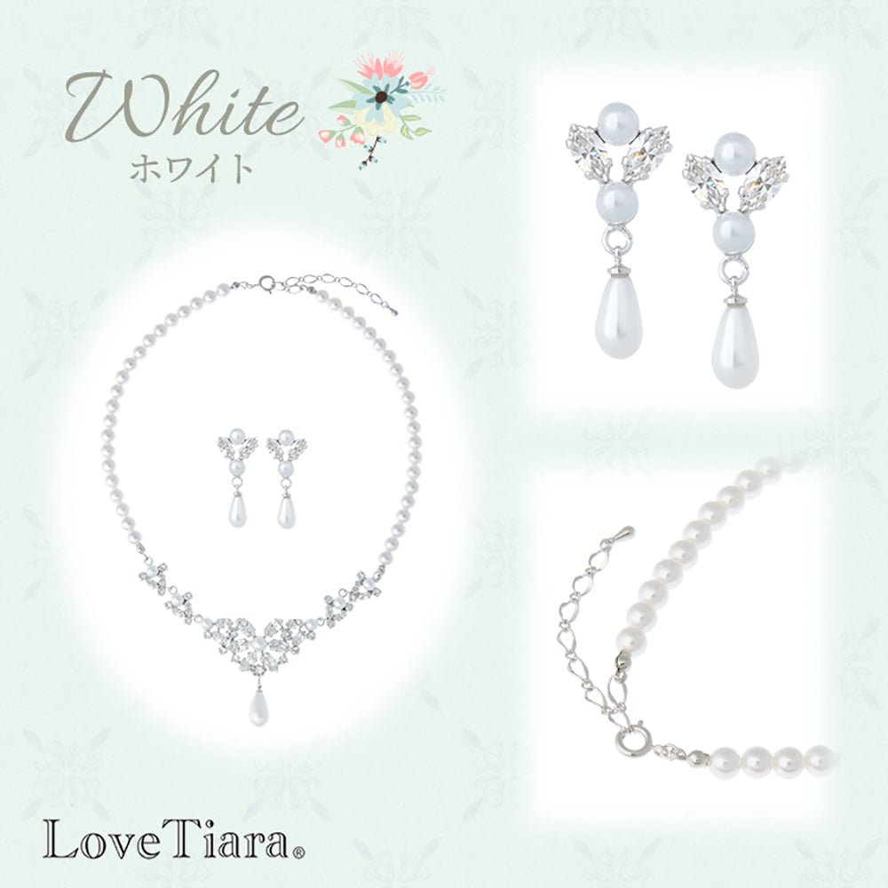 クラシカルパール ネックレス&イヤリングセット・ホワイト 【結婚式 アクセサリーセット】（PN-28we）