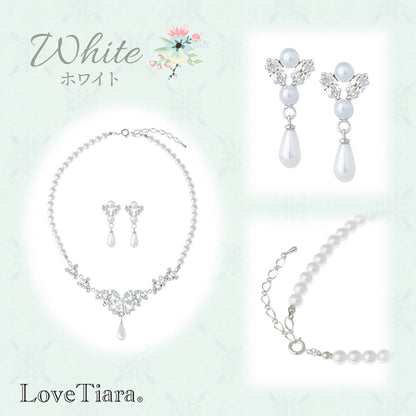 クラシカルパール ネックレス&ピアスセット・ホワイト 【結婚式 アクセサリーセット】（PN-28wp）
