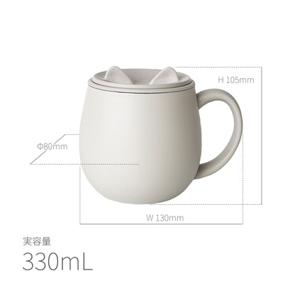 ポケトル猫型保温保冷マグカップ(アイボリー)  ステンレス製 蓋付 300mL 【結婚式 ギフト 引き出物 食器類】猫支援寄付付 POKETLE neko MUG