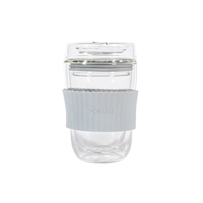 ポケトル耐熱二重ガラスタンブラー（ブルーグレー） 蓋付 220mL  【結婚式 ギフト 引き出物 食器類】POKETLE vidro 220