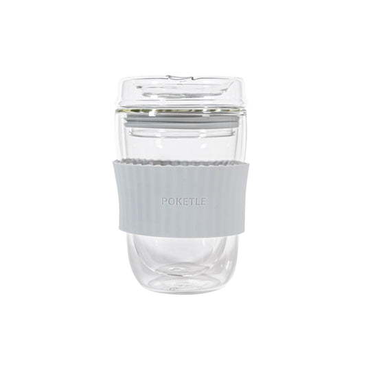 ポケトル耐熱二重ガラスタンブラー（ブルーグレー） 蓋付 220mL 【結婚式 ギフト 引き出物 食器類】POKETLE vidro 220