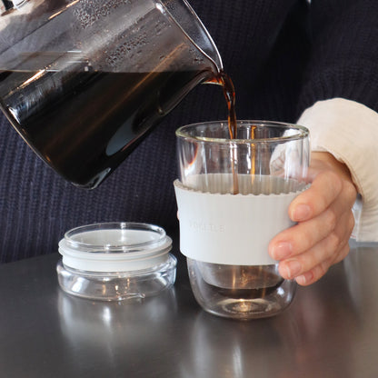 ポケトル耐熱二重ガラスタンブラー（ブルーグレー） 蓋付 220mL  【結婚式 ギフト 引き出物 食器類】POKETLE vidro 220