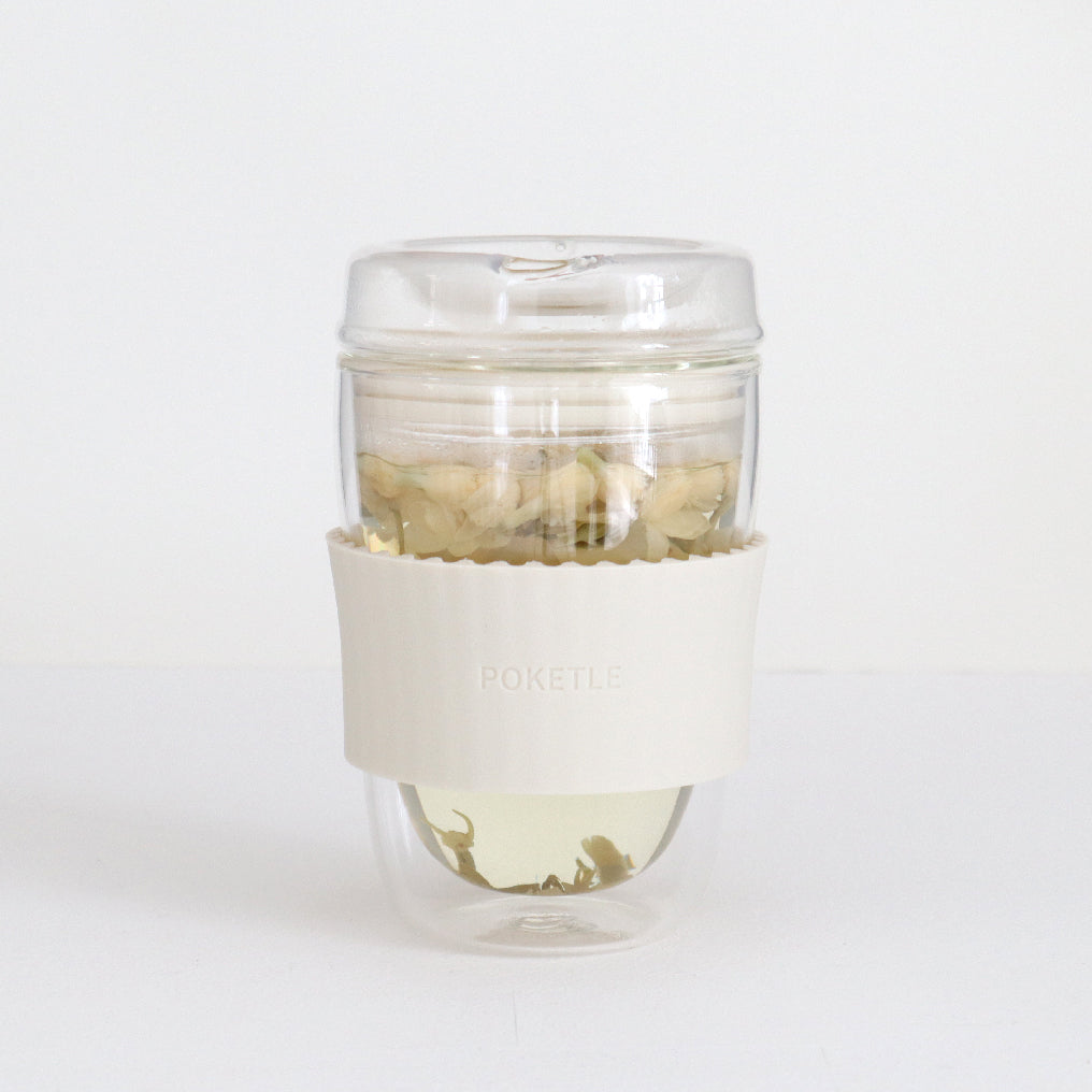 ポケトル耐熱二重ガラスタンブラー（ブルーグレー） 蓋付 220mL  【結婚式 ギフト 引き出物 食器類】POKETLE vidro 220