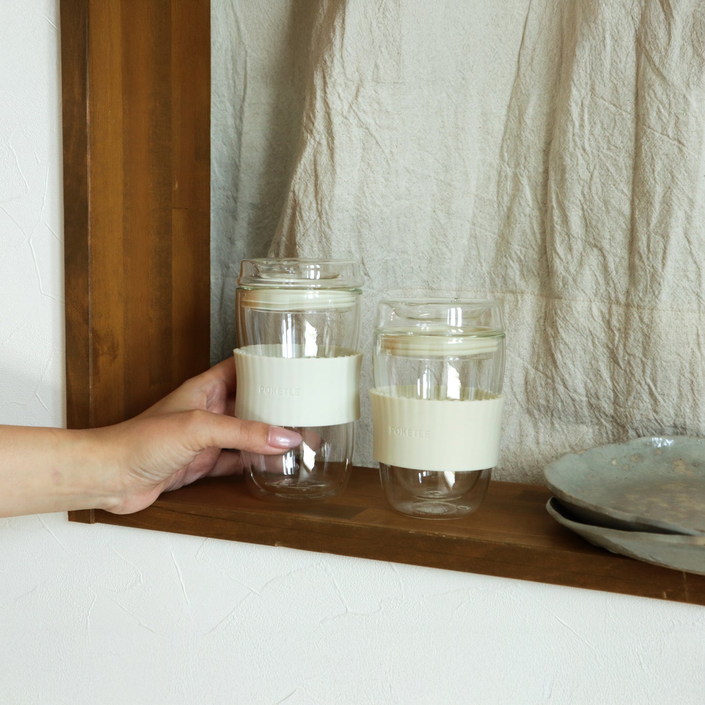 ポケトル耐熱二重ガラスタンブラー（アイボリー） 蓋付 220mL  【結婚式 ギフト 引き出物 食器類】