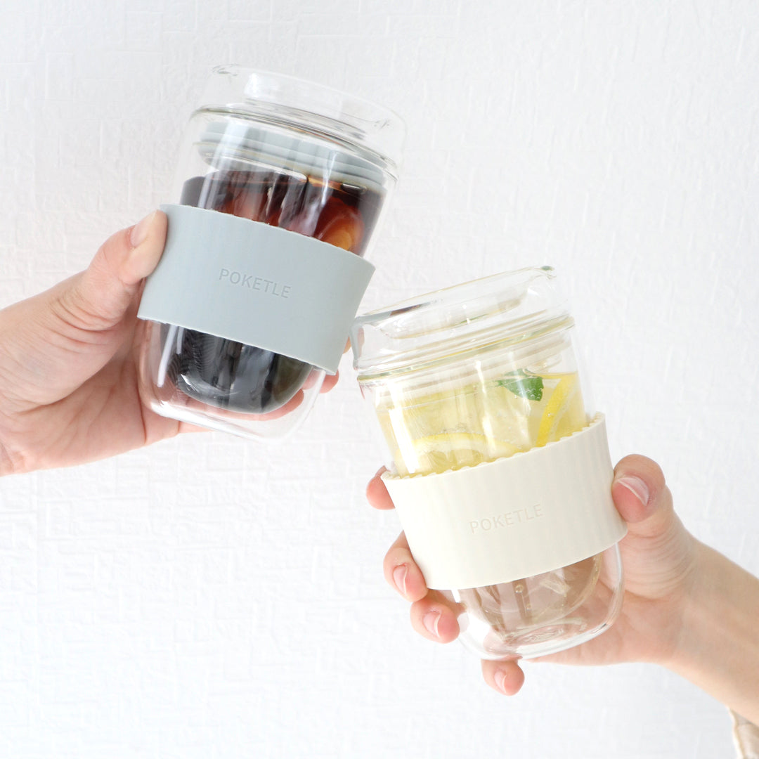 ポケトル耐熱二重ガラスタンブラー（アイボリー） 蓋付 220mL  【結婚式 ギフト 引き出物 食器類】