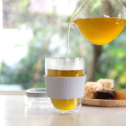 ポケトル耐熱二重ガラスタンブラー（ラテベージュ） 蓋付 220mL  【結婚式 ギフト 引き出物 食器類】POKETLE vidro 220