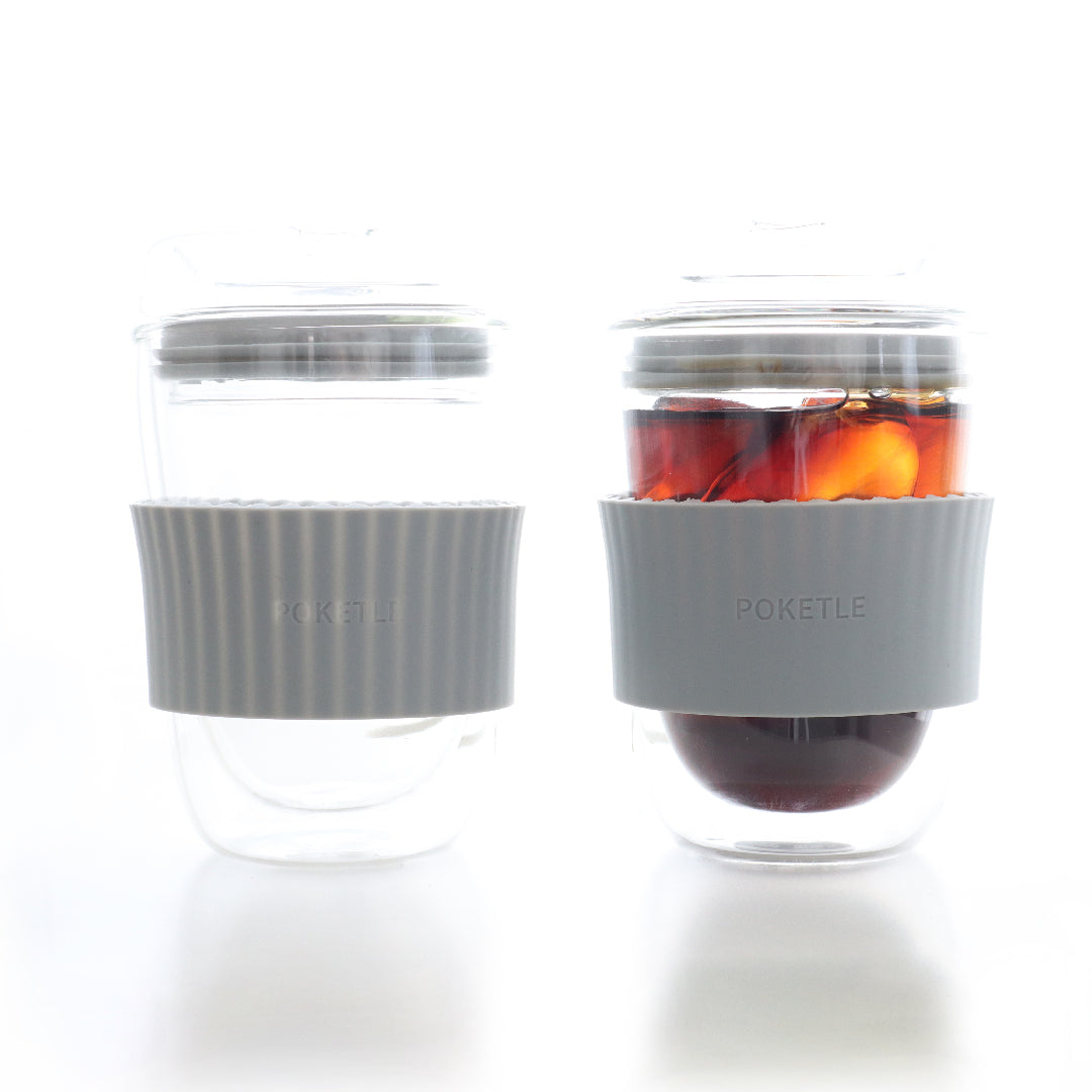 ポケトル耐熱二重ガラスタンブラー（ラテベージュ） 蓋付 220mL  【結婚式 ギフト 引き出物 食器類】POKETLE vidro 220