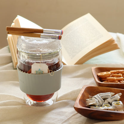 ポケトル耐熱二重ガラスタンブラー（ライラック） 蓋付 220mL  【結婚式 ギフト 引き出物 食器類】POKETLE vidro 220