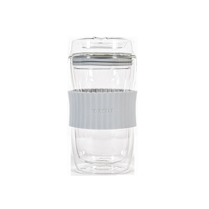 ポケトル耐熱二重ガラスタンブラー（ブルーグレー）蓋付 330mL  【結婚式 ギフト 引き出物 食器類】POKETLE vidro 330