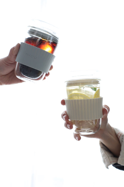 ポケトル耐熱二重ガラスタンブラー（ブルーグレー）蓋付 330mL  【結婚式 ギフト 引き出物 食器類】POKETLE vidro 330