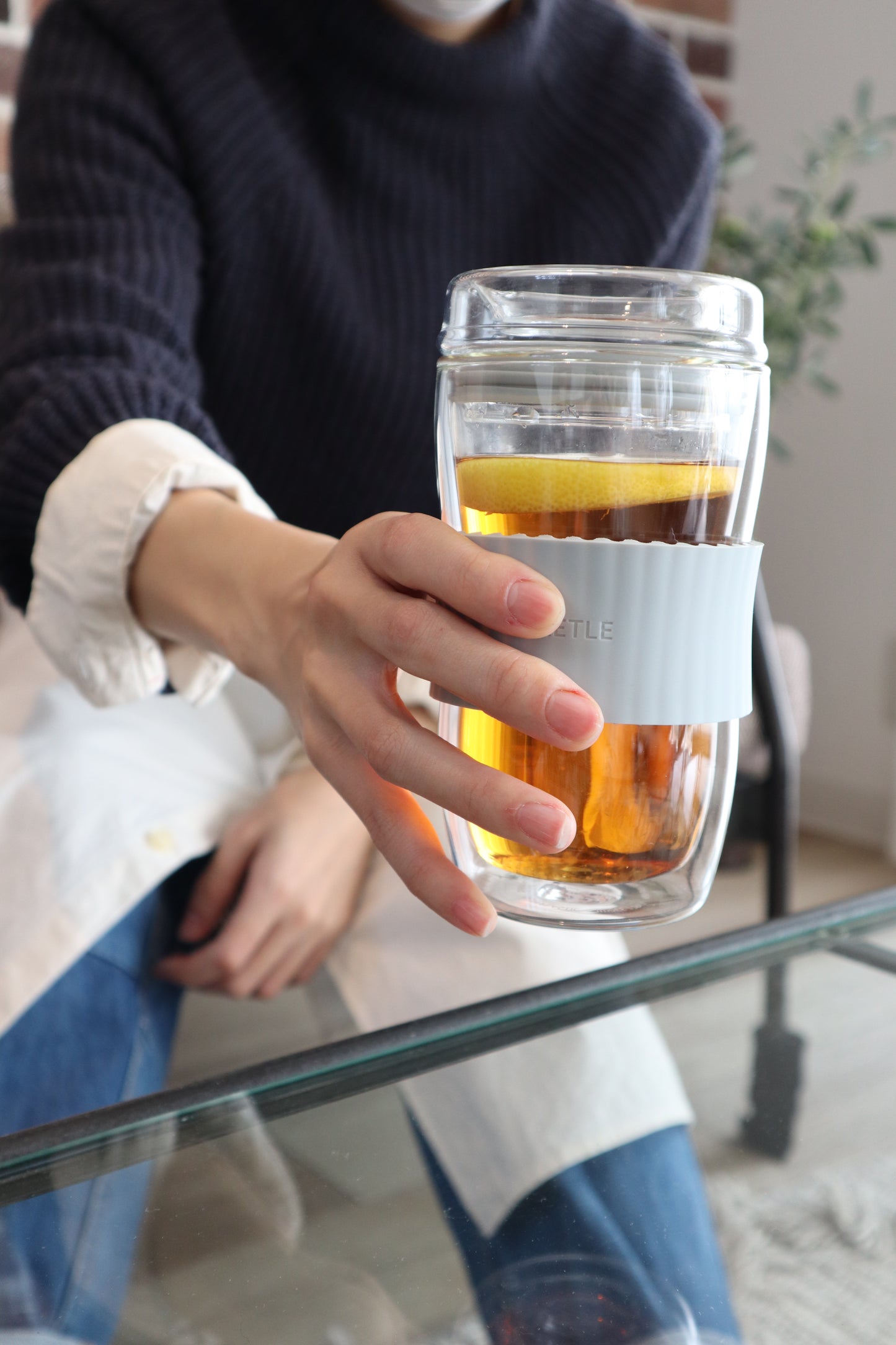 ポケトル耐熱二重ガラスタンブラー（アイボリー）蓋付 330mL  【結婚式 ギフト 引き出物 食器類】POKETLE vidro 330