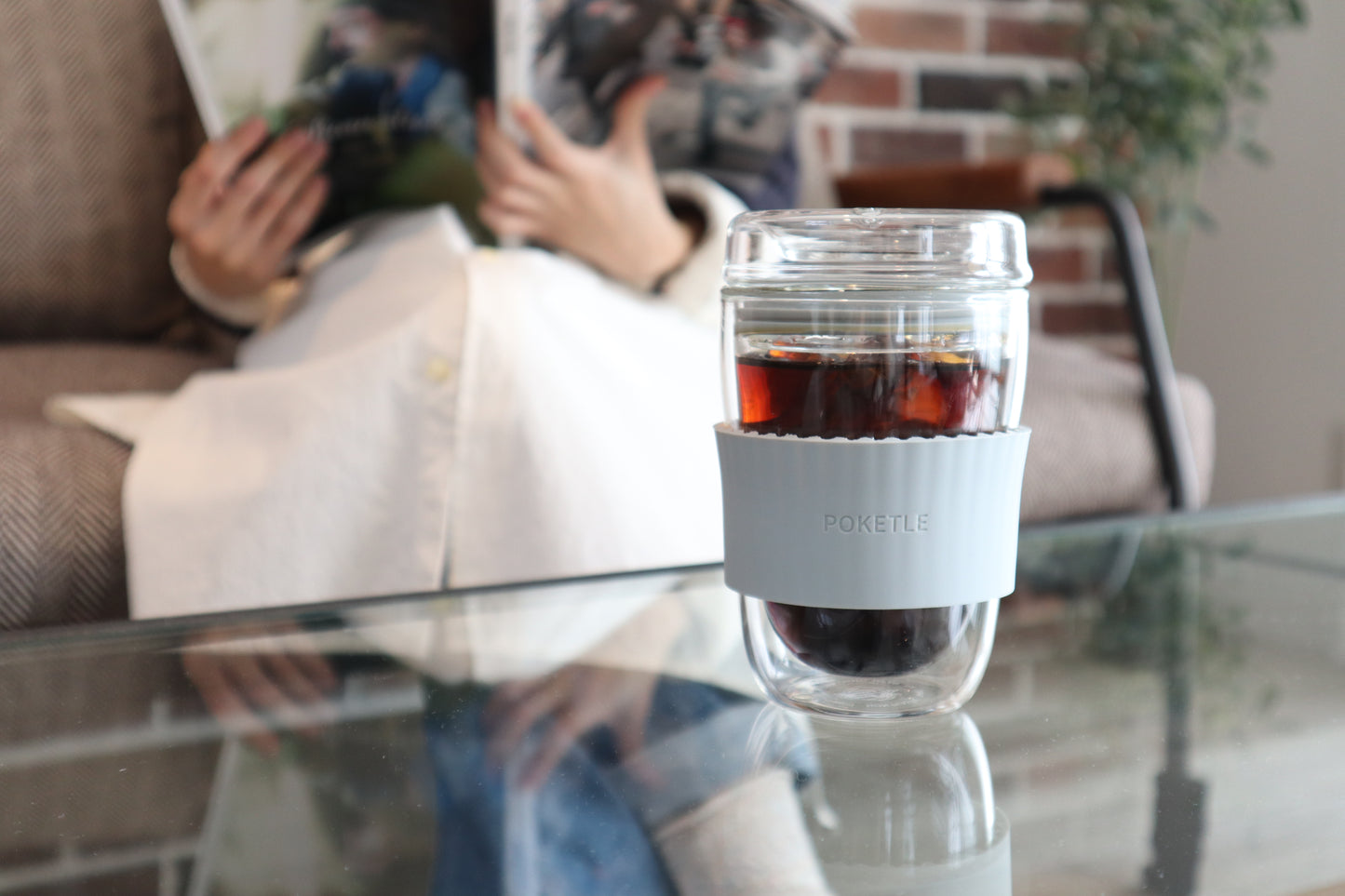 ポケトル耐熱二重ガラスタンブラー（ライラック）蓋付 330mL  【結婚式 ギフト 引き出物 食器類】POKETLE vidro 330