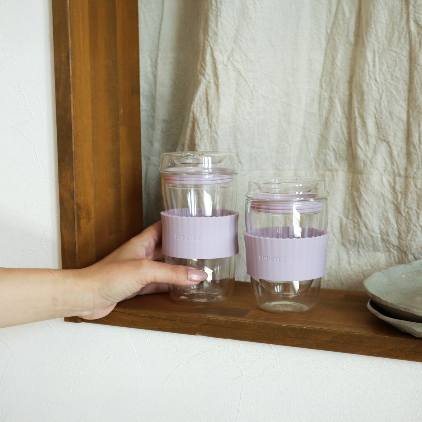 ポケトル耐熱二重ガラスタンブラー（ライラック）蓋付 330mL  【結婚式 ギフト 引き出物 食器類】POKETLE vidro 330