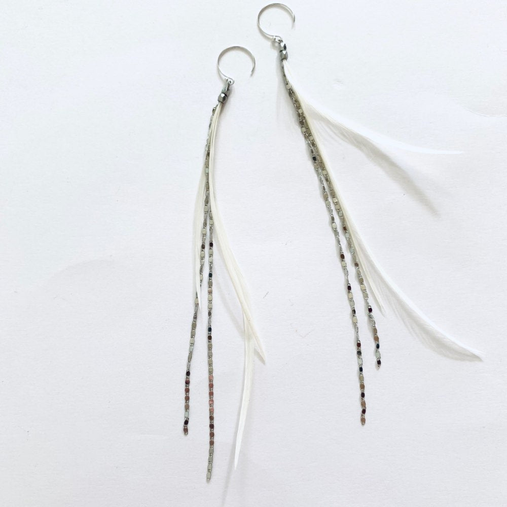 【ピアス】ロングフェザーピアス/Silver/ブライダルアクセサリー 【結婚式 ピアス イヤリング】