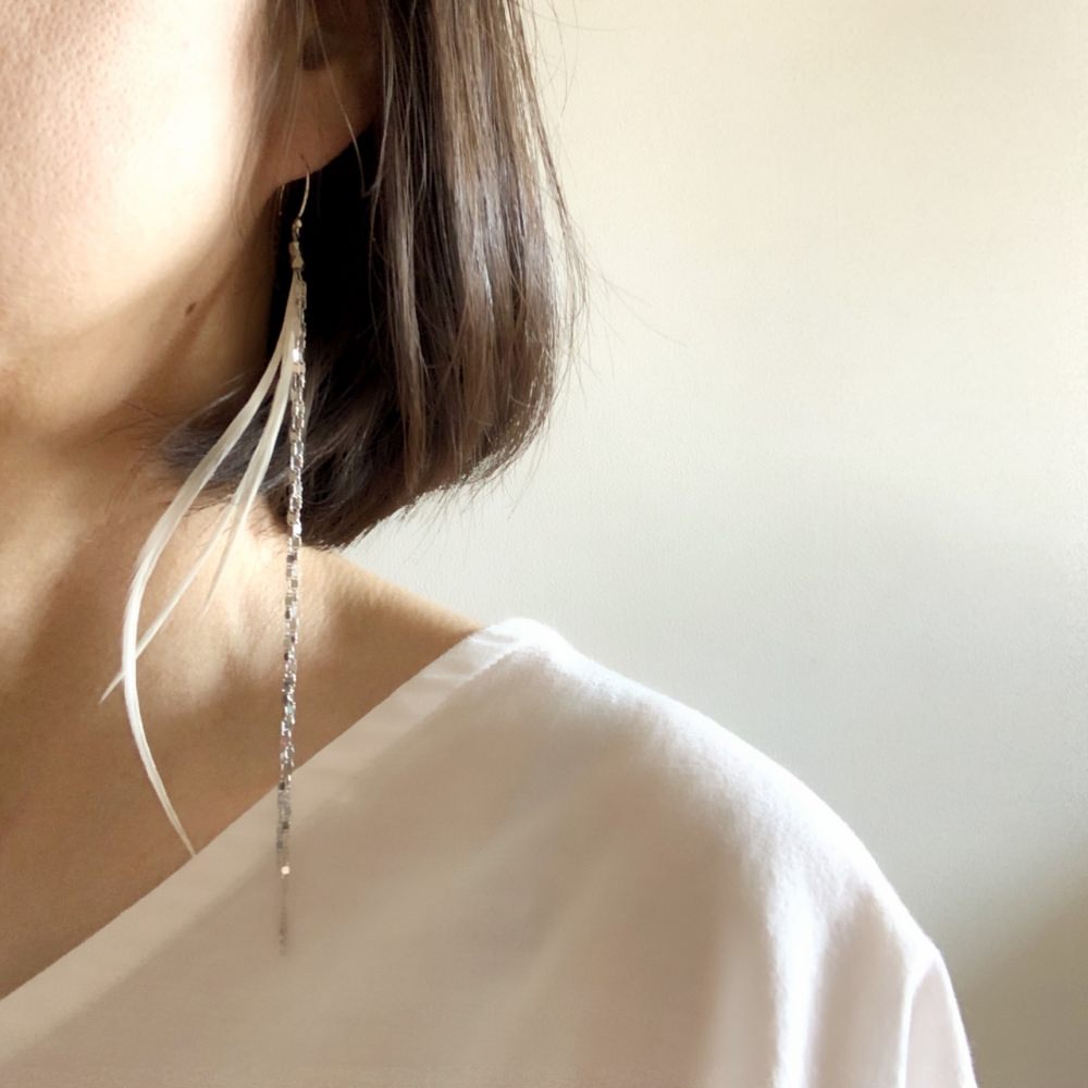 【ピアス】ロングフェザーピアス/Silver/ブライダルアクセサリー 【結婚式 ピアス イヤリング】