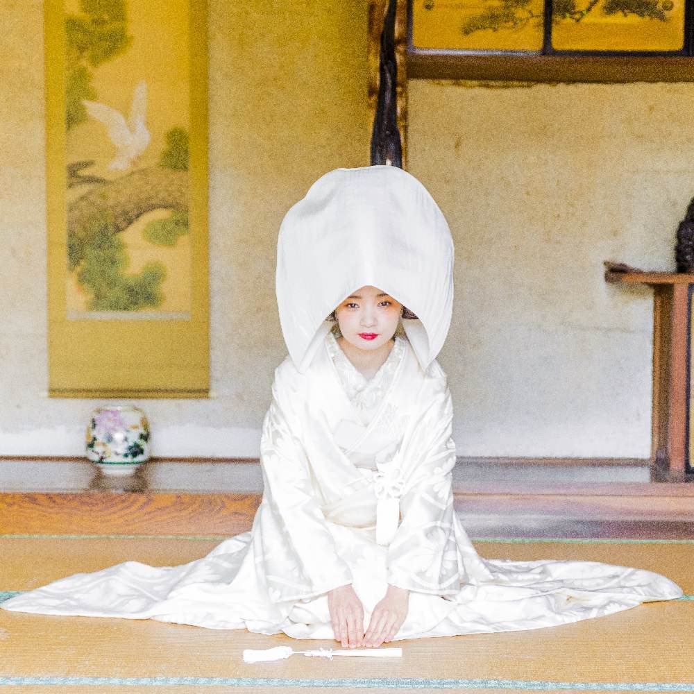 アンティーク白無垢 生成地/立涌に菊菱 【結婚式 和装 白無垢