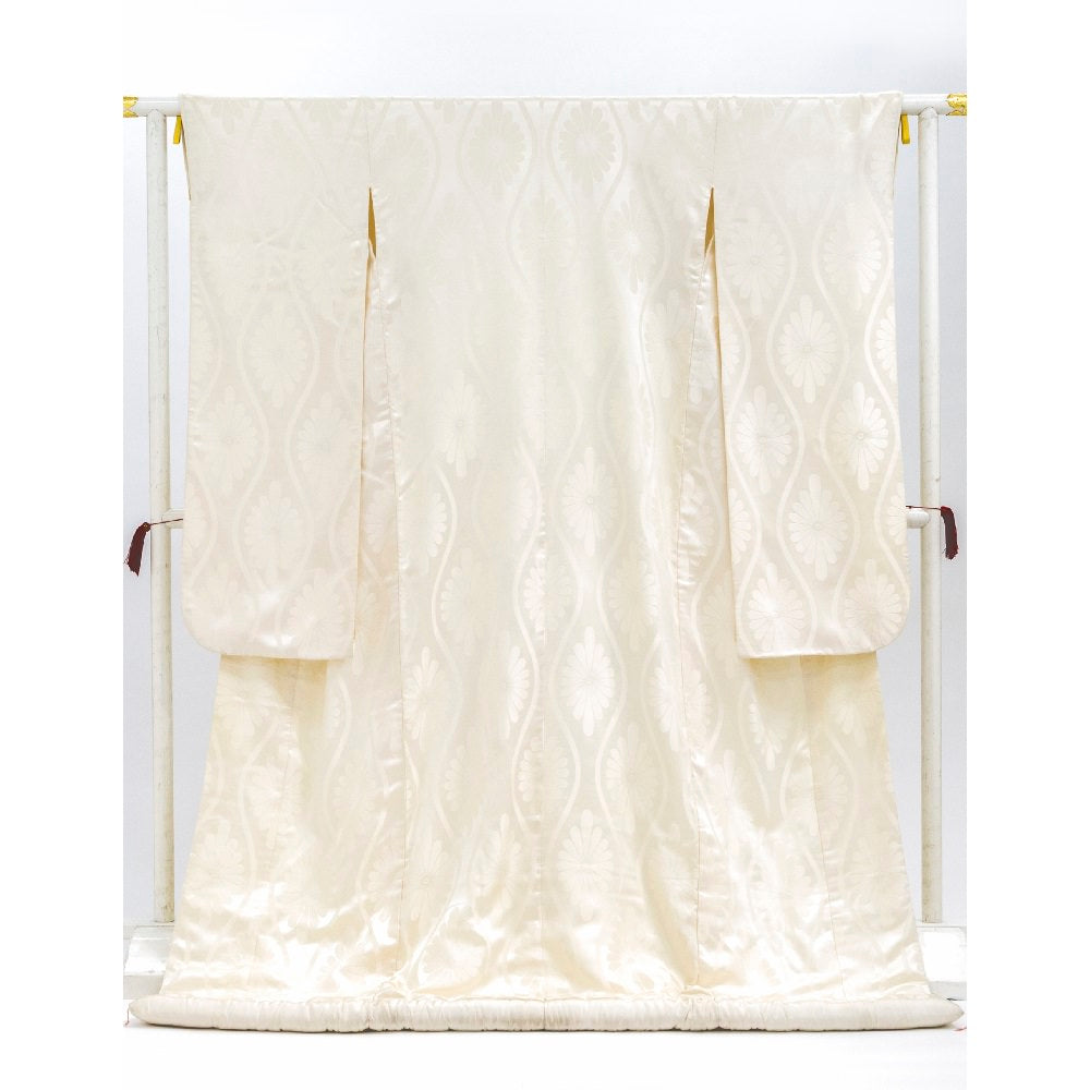 アンティーク白無垢 生成地/立涌に菊菱 【結婚式 和装 白無垢 レンタル】