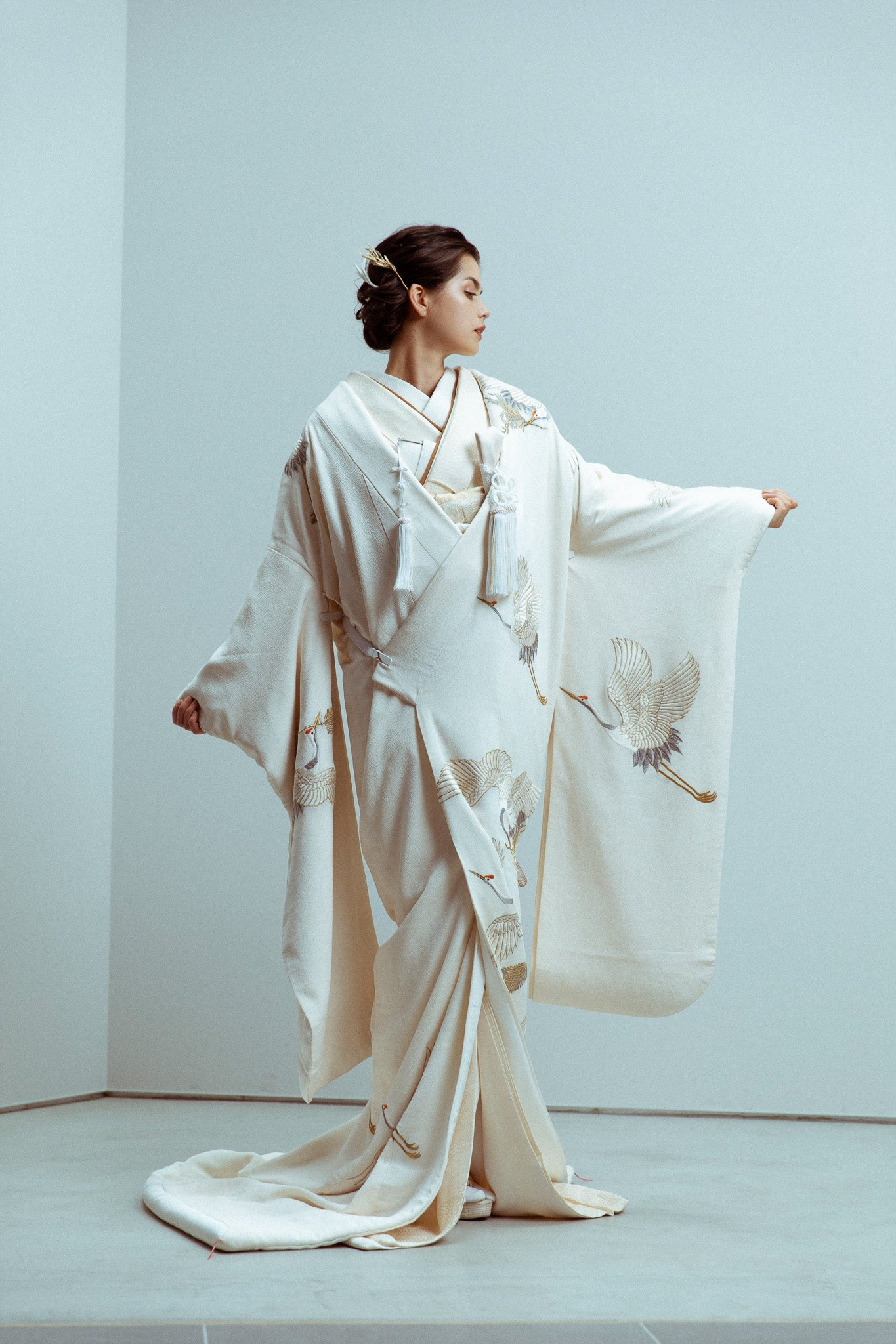 ちりめん鶴飛鶴【結婚式 和装 白無垢 レンタル】