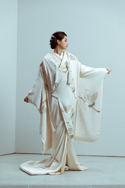 ちりめん鶴飛鶴【結婚式 和装 白無垢 レンタル】